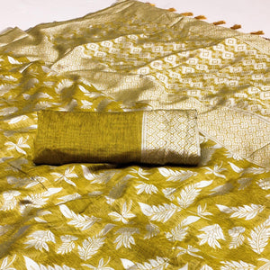 Mehendi Green Woven Cotton Silk Saree With Tassels