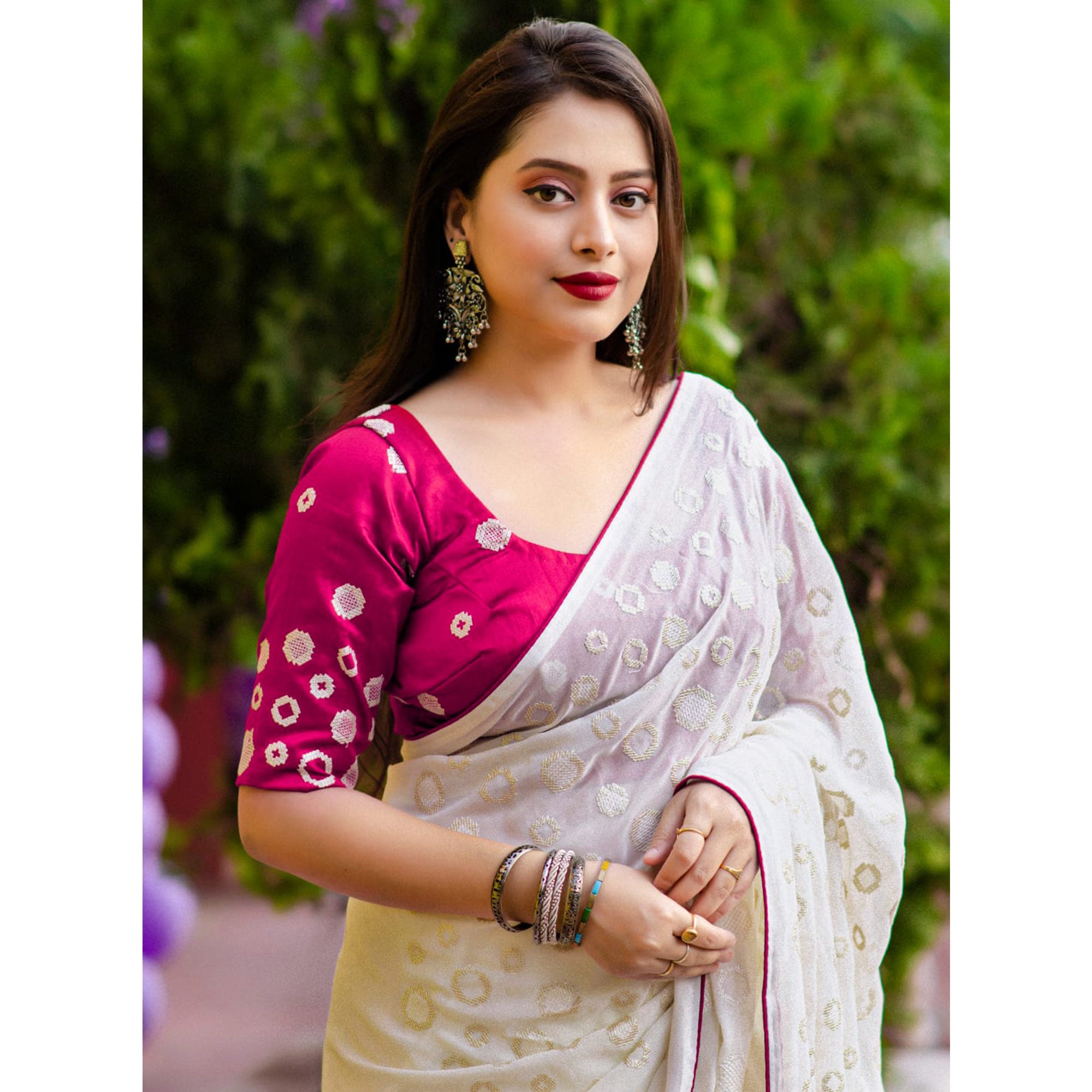 White Sequins Work Georgette Saree