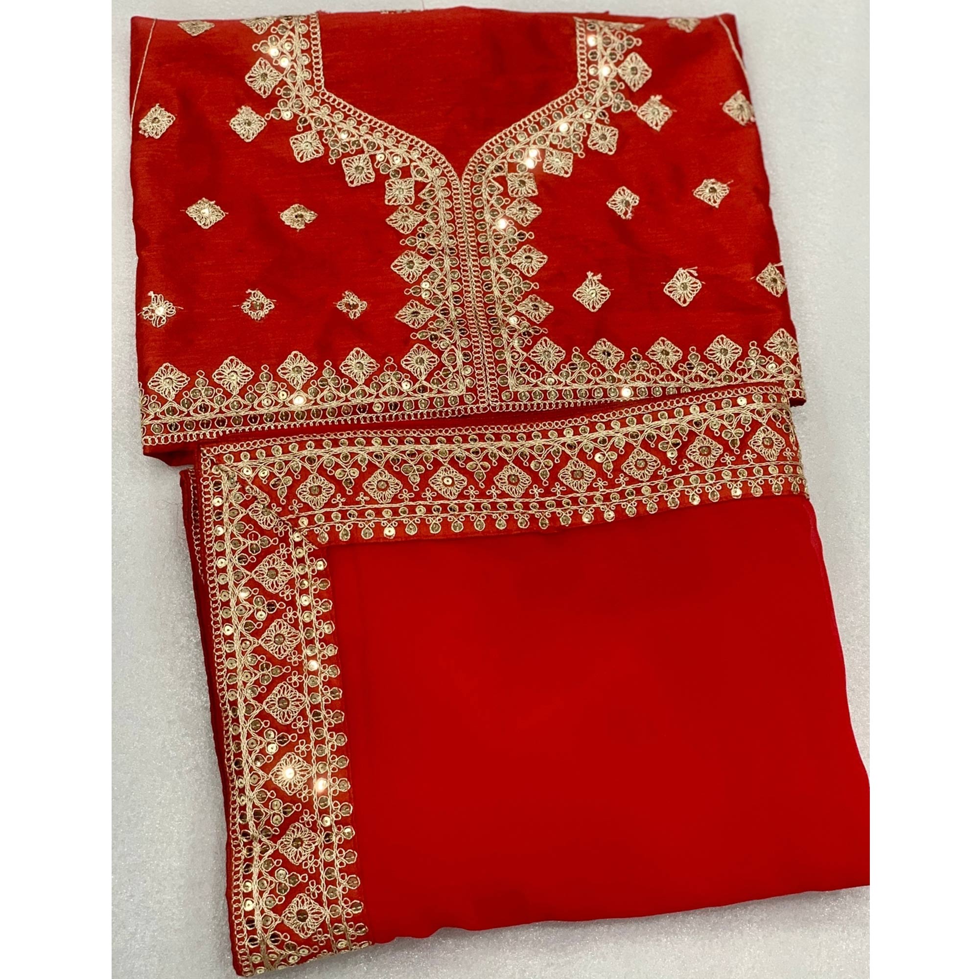 Red Sequins Embroidered Georgette Saree