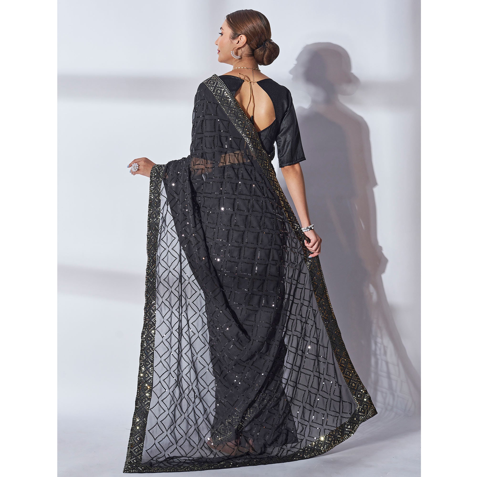 Black Sequins Embroidered Georgette Saree