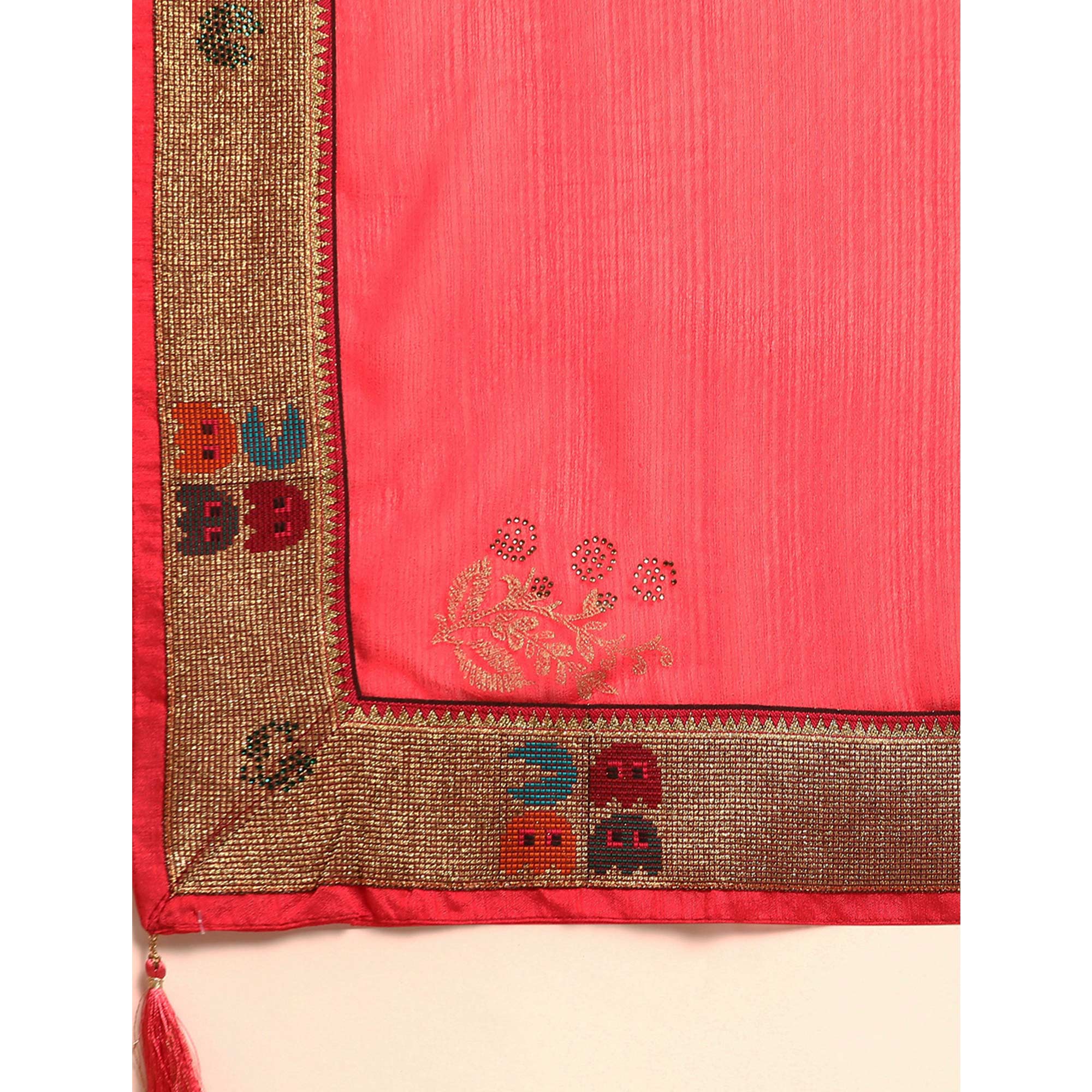 Red Foil Printed With Swarovski Zomato Silk Saree