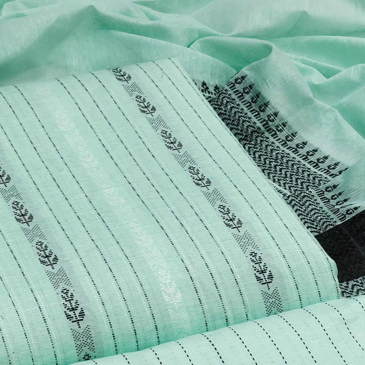 Sea Green Woven Cotton Blend Dress Material