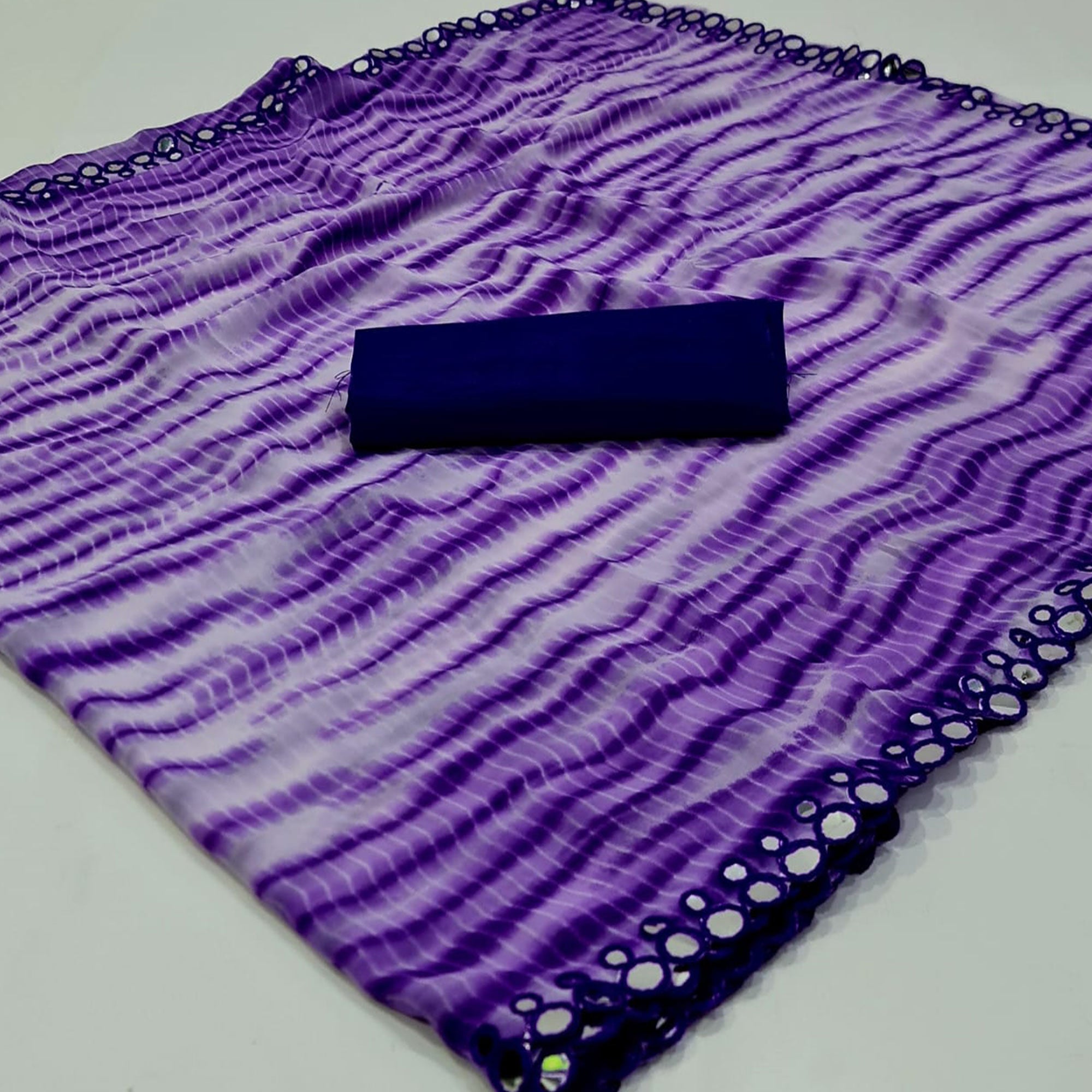 Violet Printed With Fancy Mirror Georgette Saree