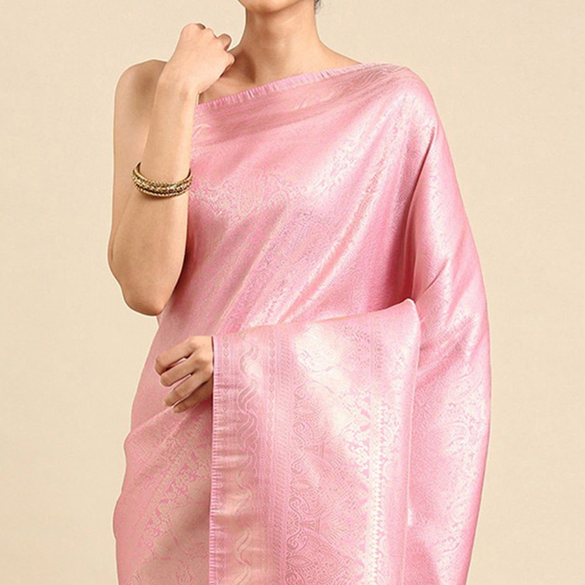 Pink Woven Kanjivaram Silk Saree