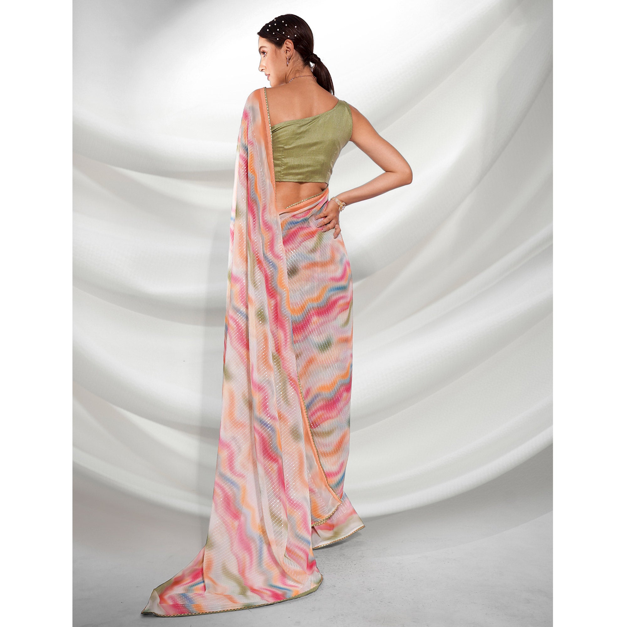 Multicolored Sequins Embroidered Georgette Saree