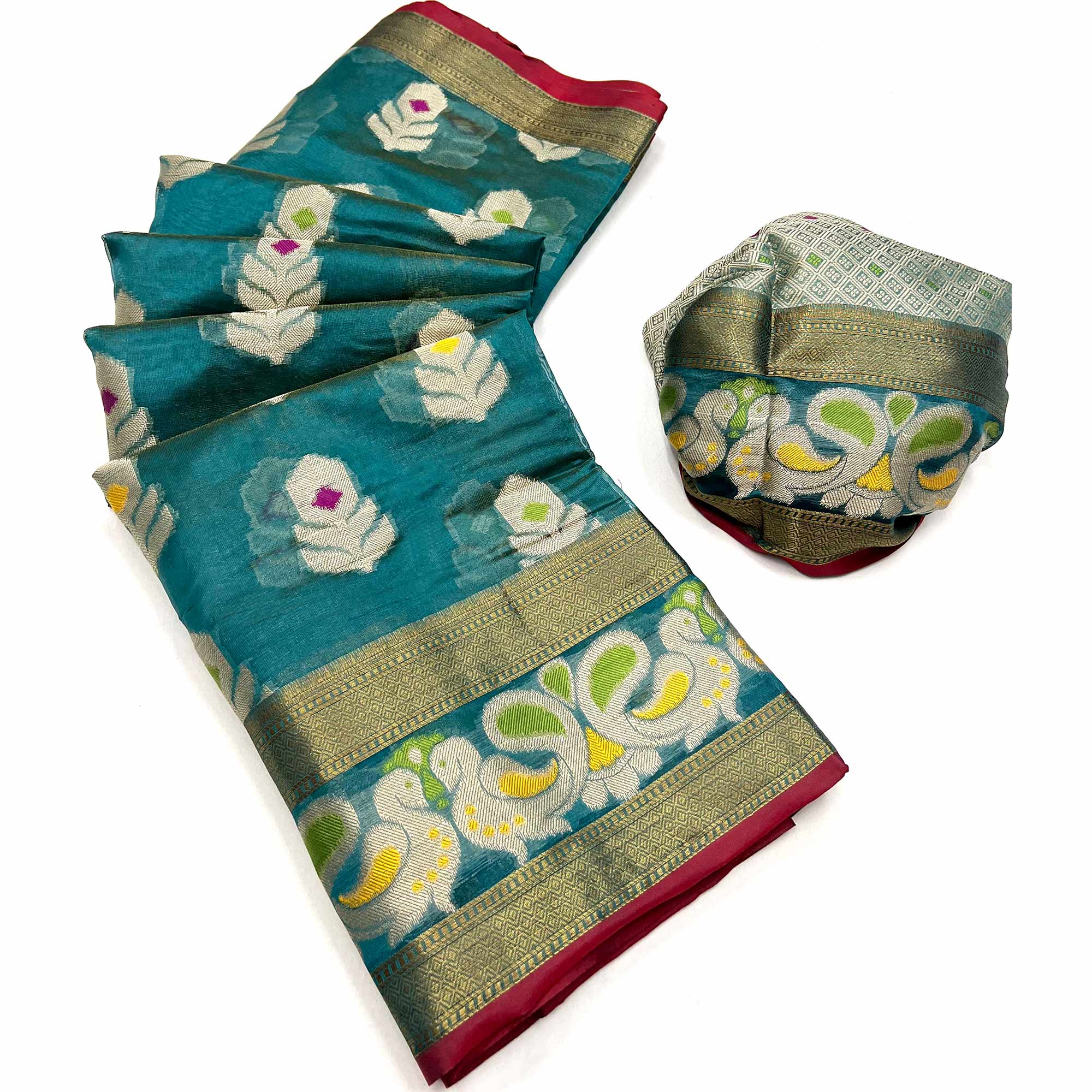 Rama Blue Woven Jacquard Saree