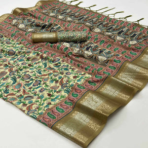 Green Floral Digital Printed Pure Cotton Saree