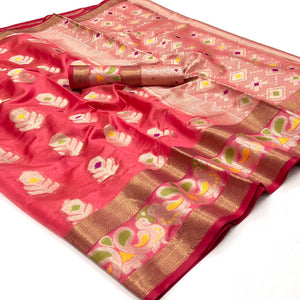 Gajari Pink Woven Jacquard Saree
