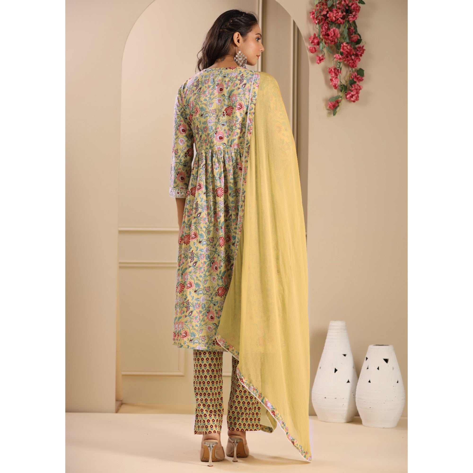 Mustard Floral Printed Pure Cotton Naira Cut Suit