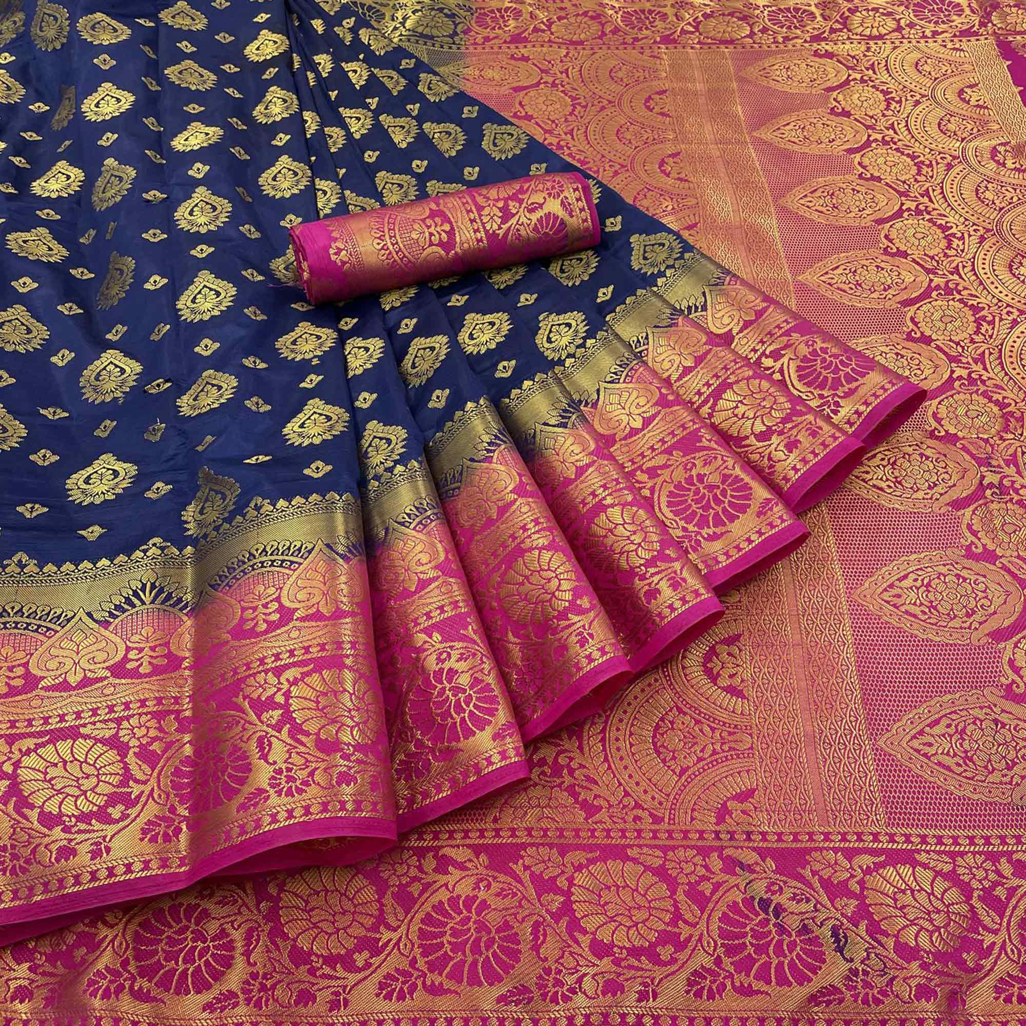 Navy Blue Woven Banarasi Silk Saree