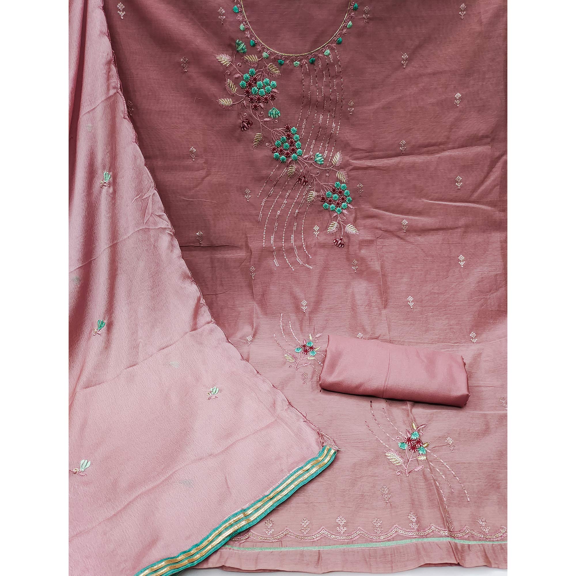 Mauve Floral Embroidered Modal Dress Material