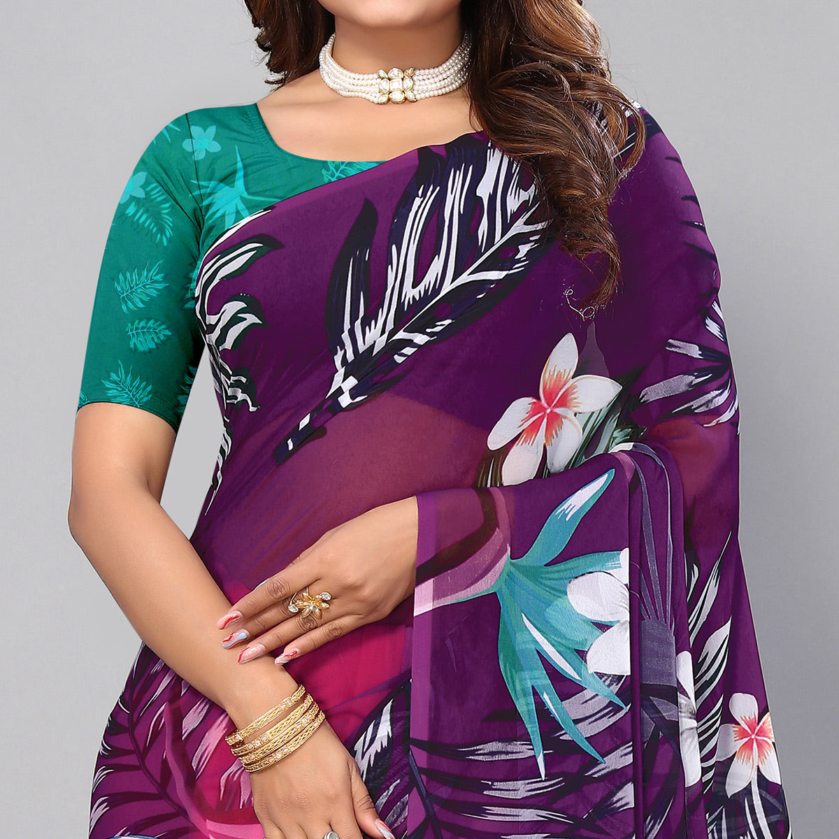 Purple Digital Printed Georgette Saree