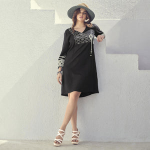 Black Embroidered Rayon Tunic