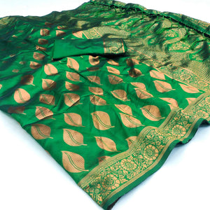 Green Woven Art Silk Saree With Tassels