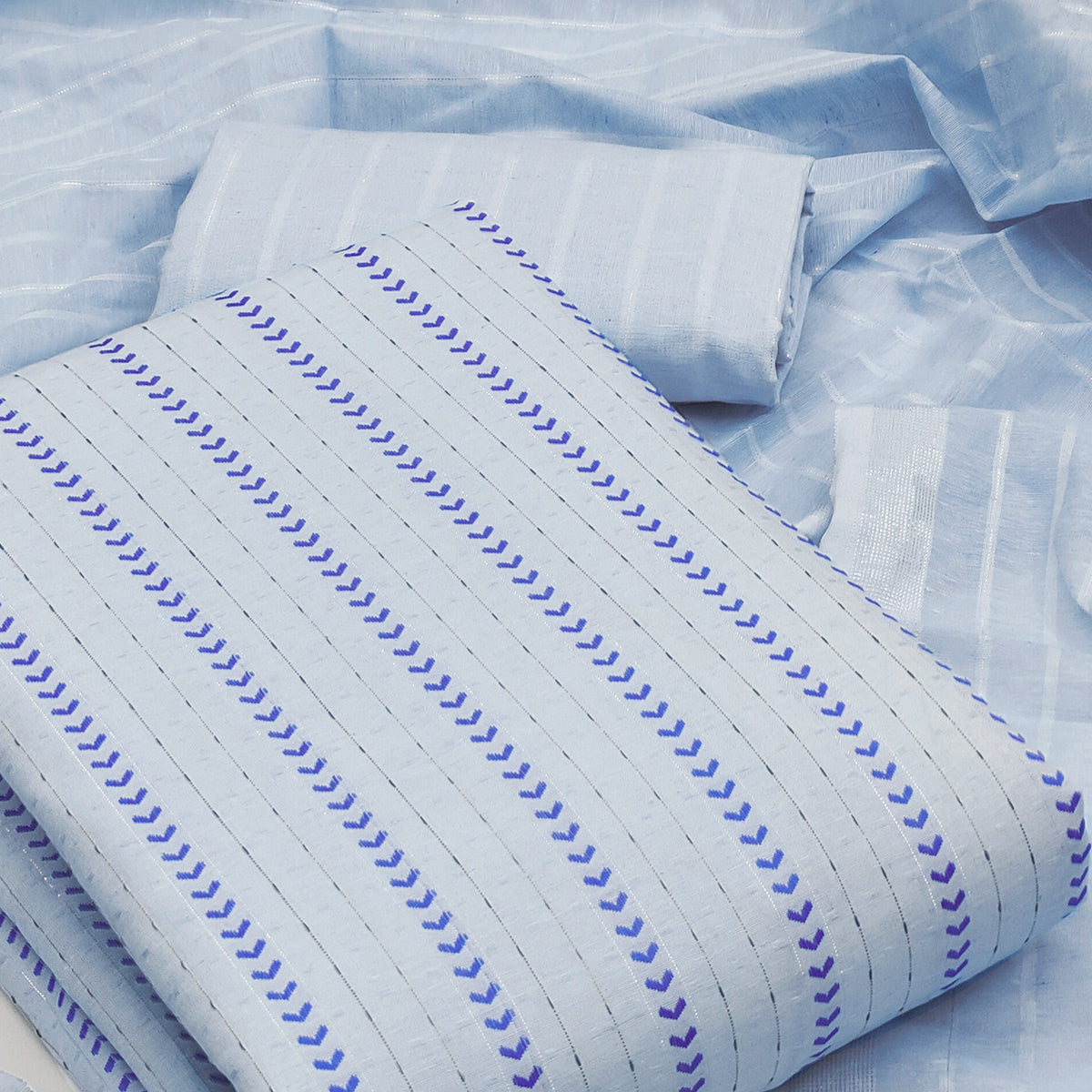 Blue Woven Cotton Blend Dress Material