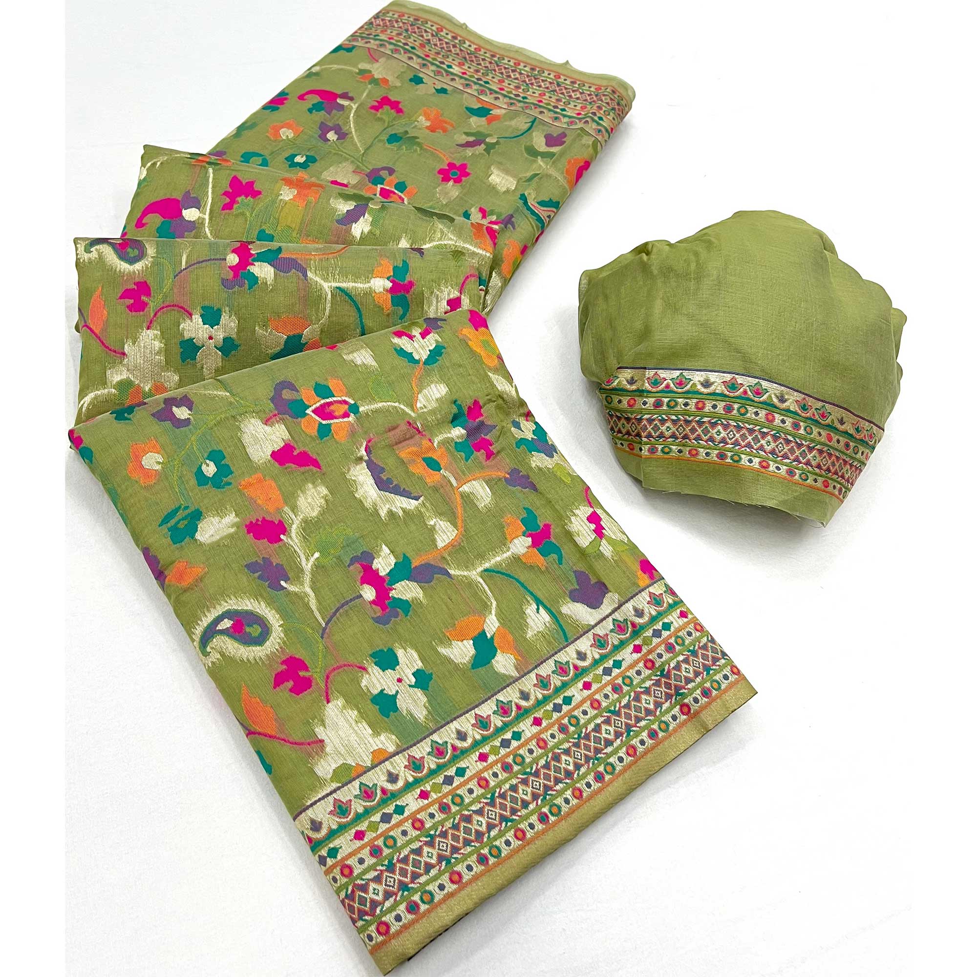 Pista Green Floral Woven Pashmina Saree