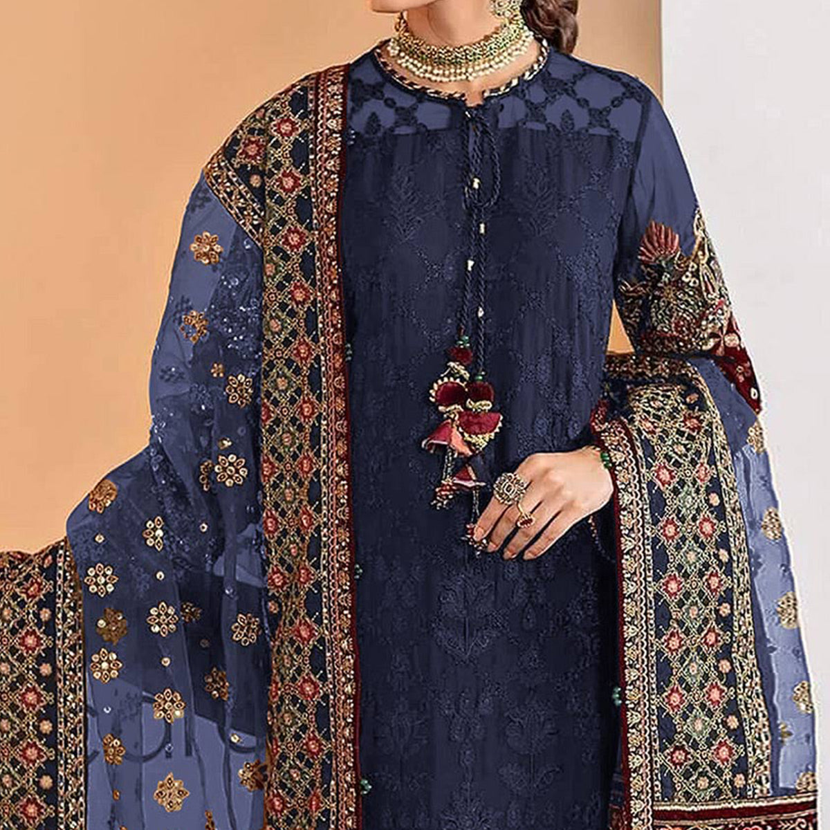 Blue Sequins Embroidered Georgette Pakistani Suit