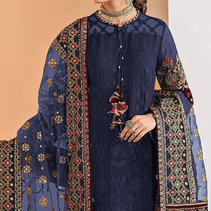 Blue Sequins Embroidered Georgette Pakistani Suit