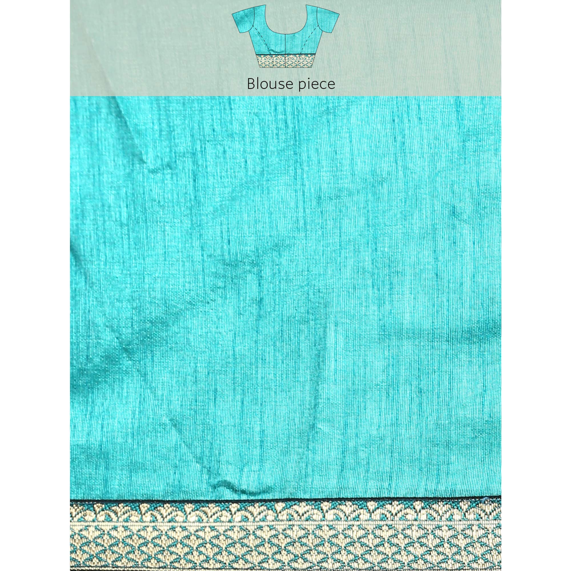 Turquoise Blue Solid Vichitra Silk Saree With Fancy Border