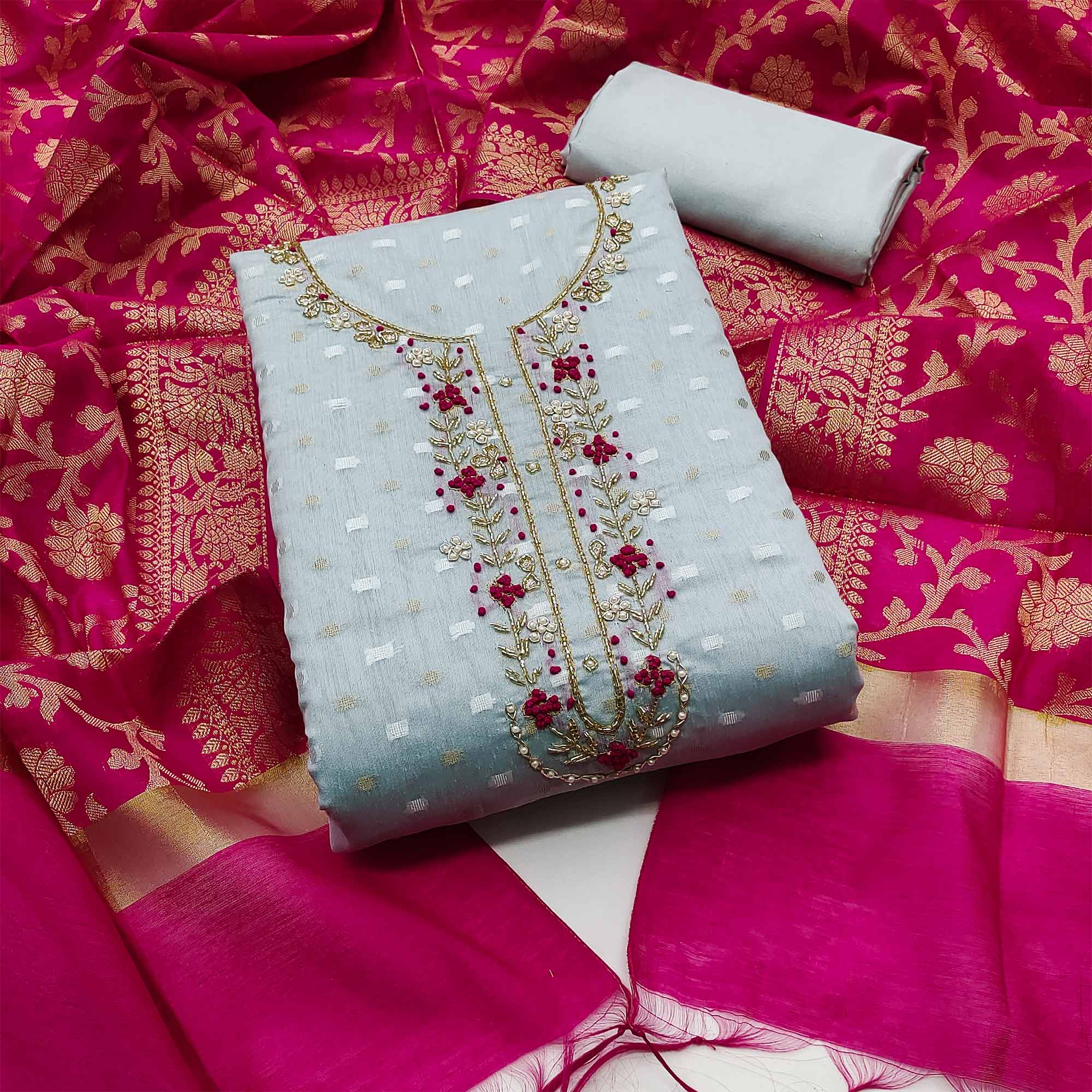 Pastel Blue Woven Banarasi Silk Dress Material