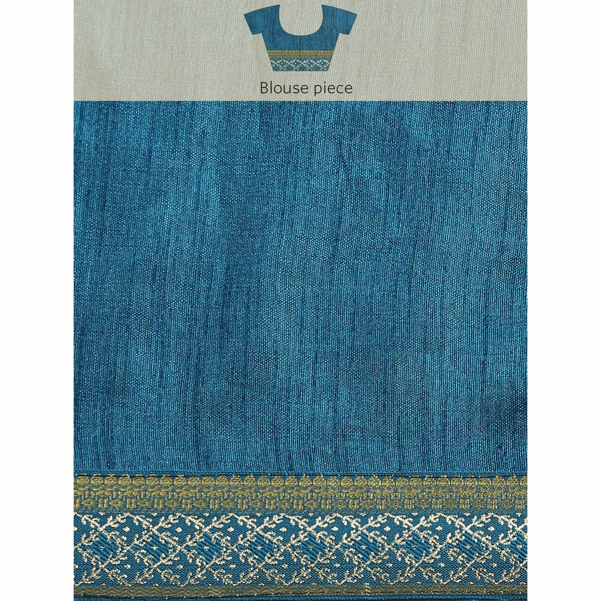 Blue Floral Foil Printed Zomato Saree