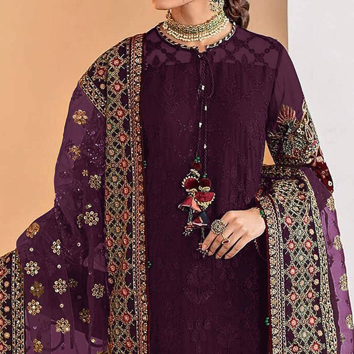Purple Sequins Embroidered Georgette Pakistani Suit