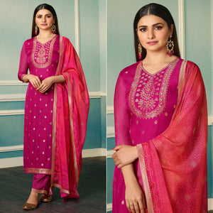 Pink Floral Woven Organza Salwar Suit