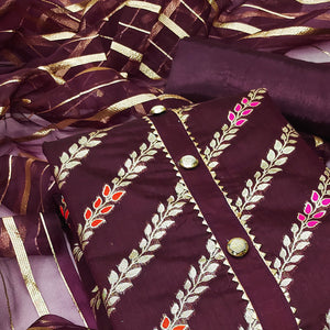 Wine Woven Banarasi Silk Dress Material