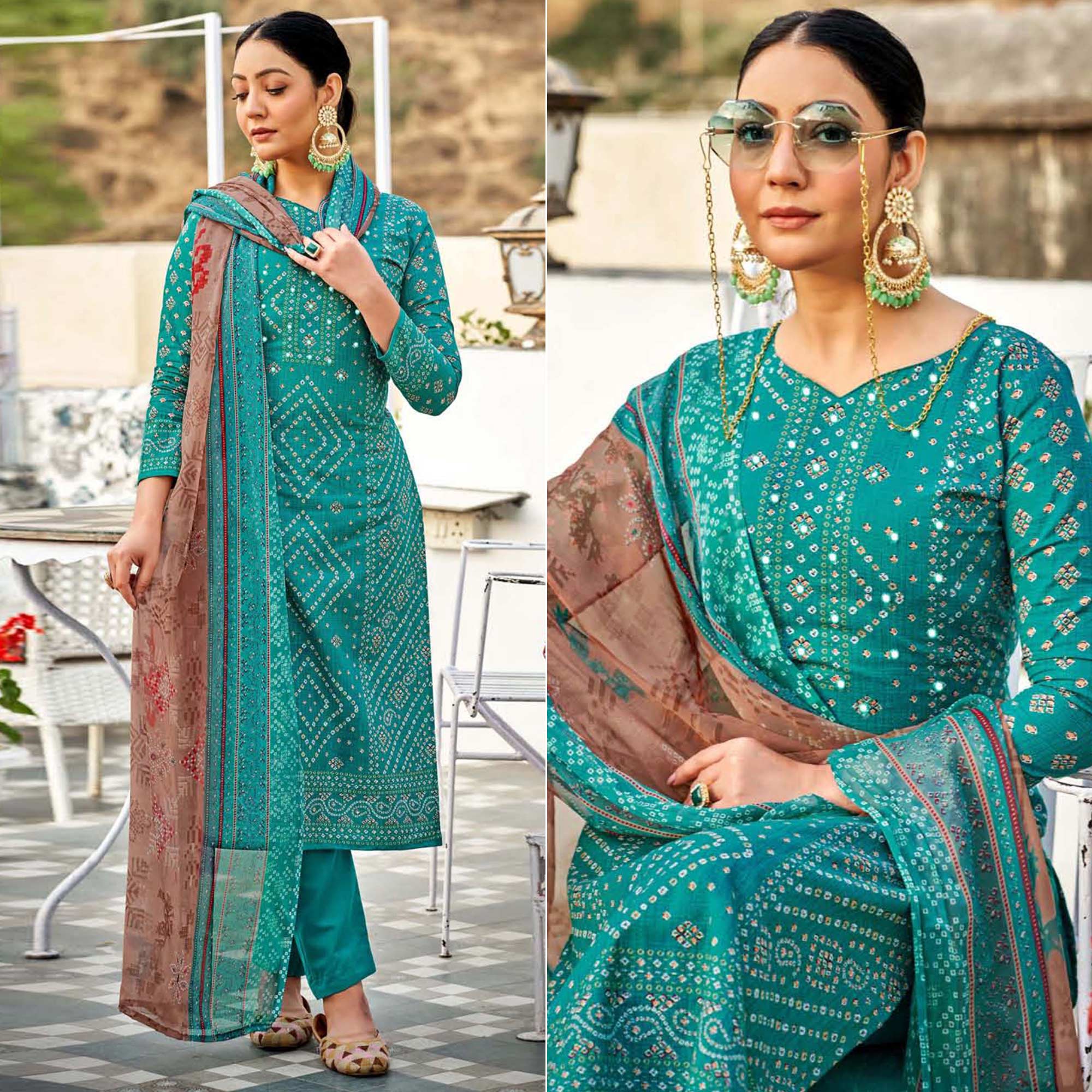 Rama Blue Bandhani Printed Pure Cotton Salwar Suit