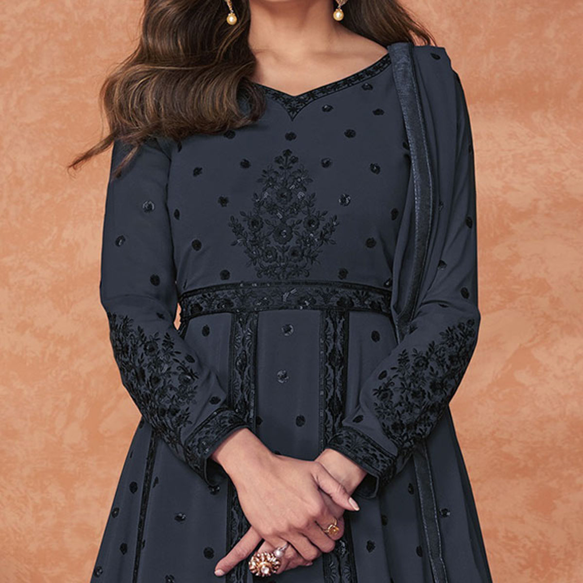 Black Embroidered Georgette Gown