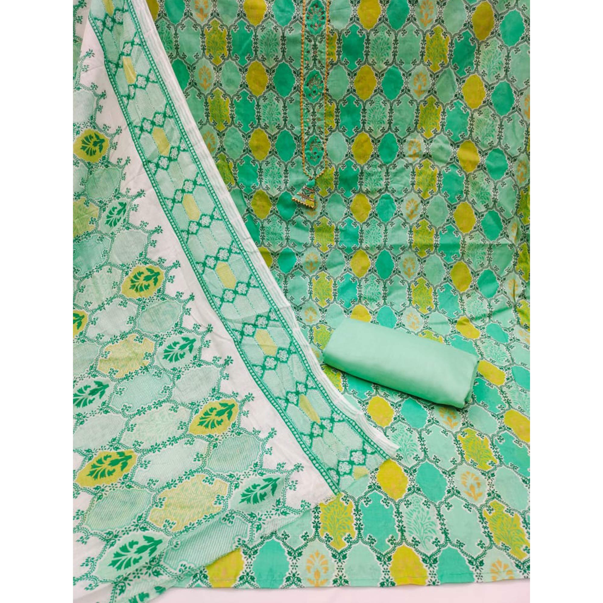 Green Printed Pure Cotton Dress Material