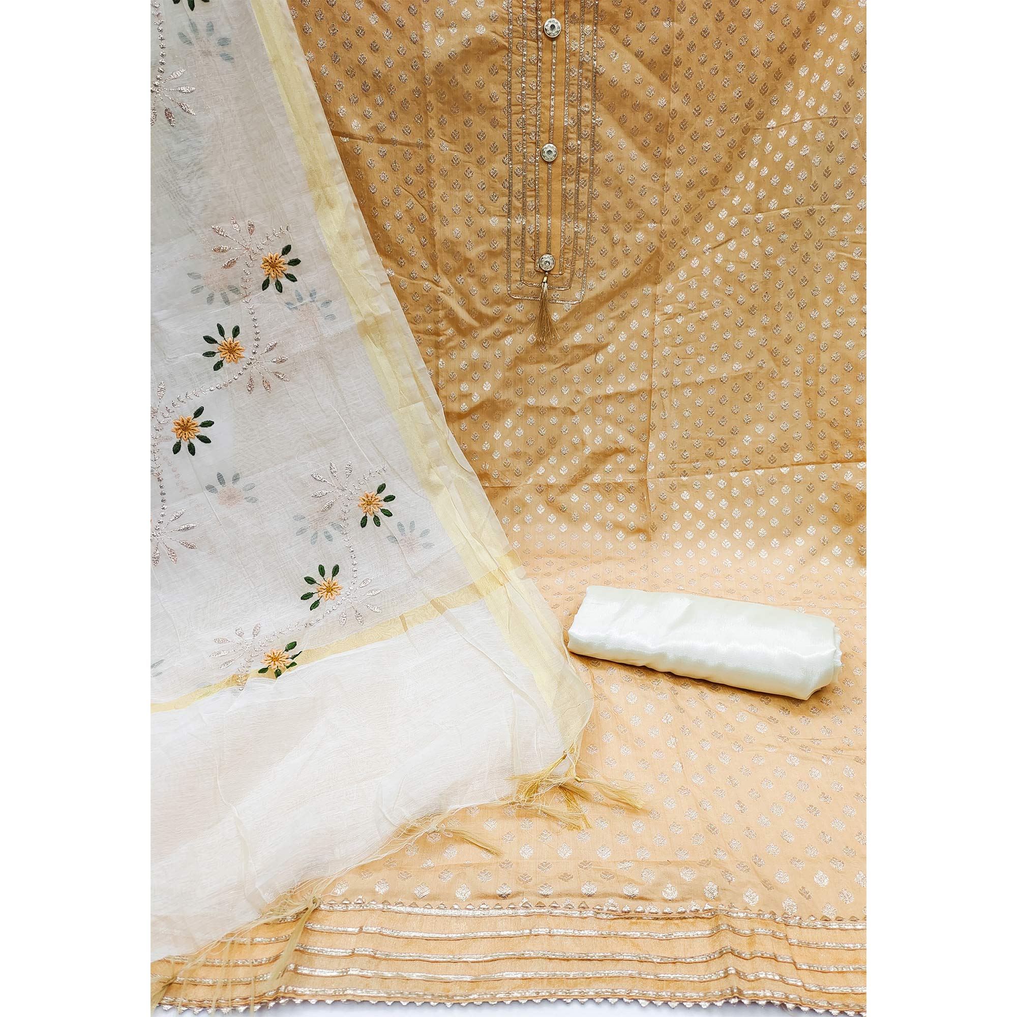 Light Mustard Woven Chanderi Dress Material