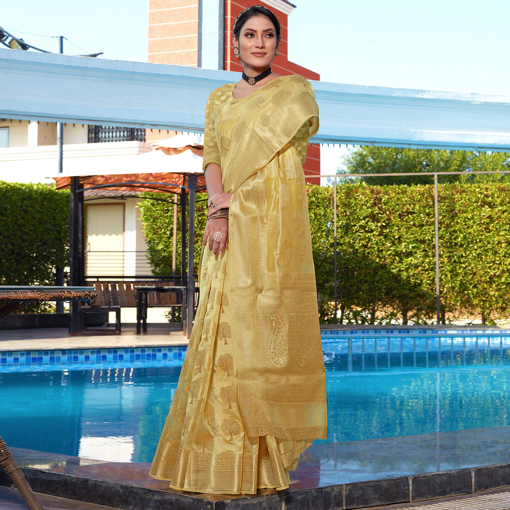 Golden Woven Organza Saree