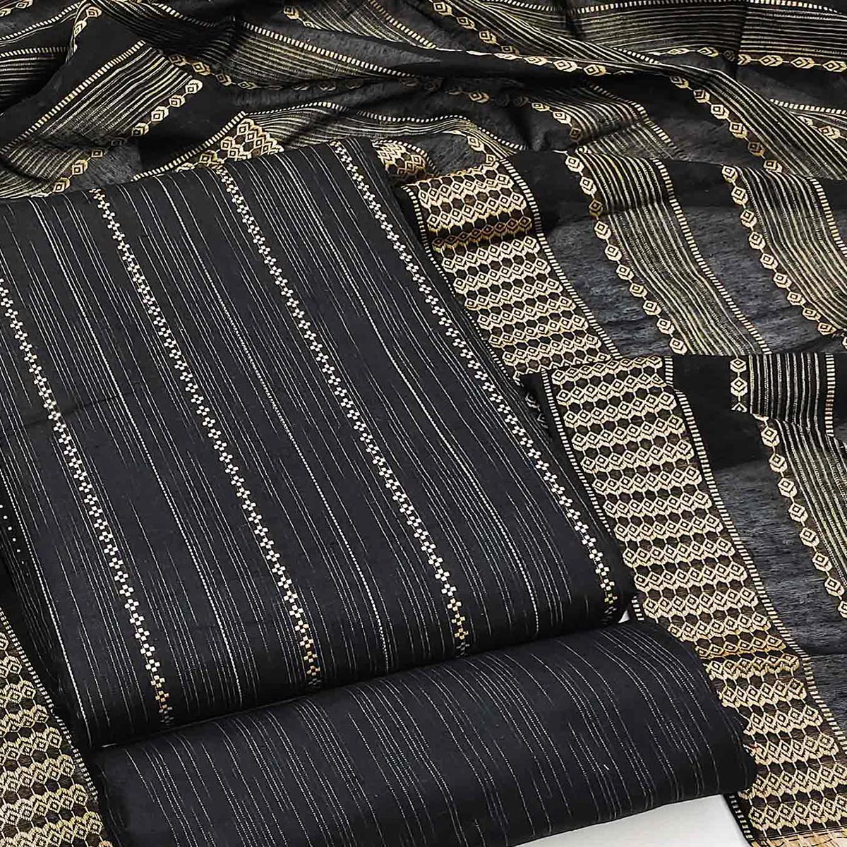 Black Woven Cotton Blend Dress Material