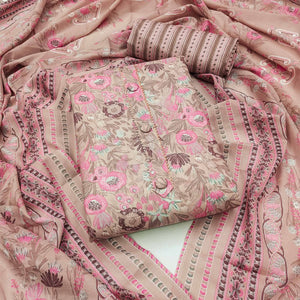 Beige Floral Printed Cotton Blend Dress Material