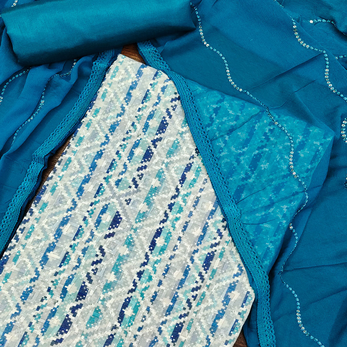 Blue & White Digital Printed Cotton Dress Material