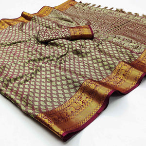 Green Woven Cotton Silk Saree With Tassels
