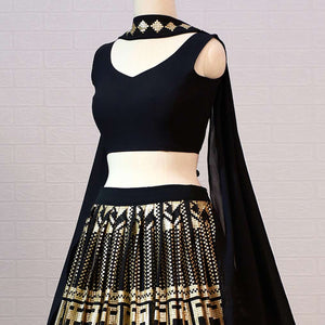 Black Embroidered Georgette Lehenga Choli