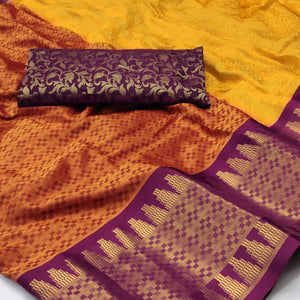 Orange Woven Cotton Silk Saree With Tassels
