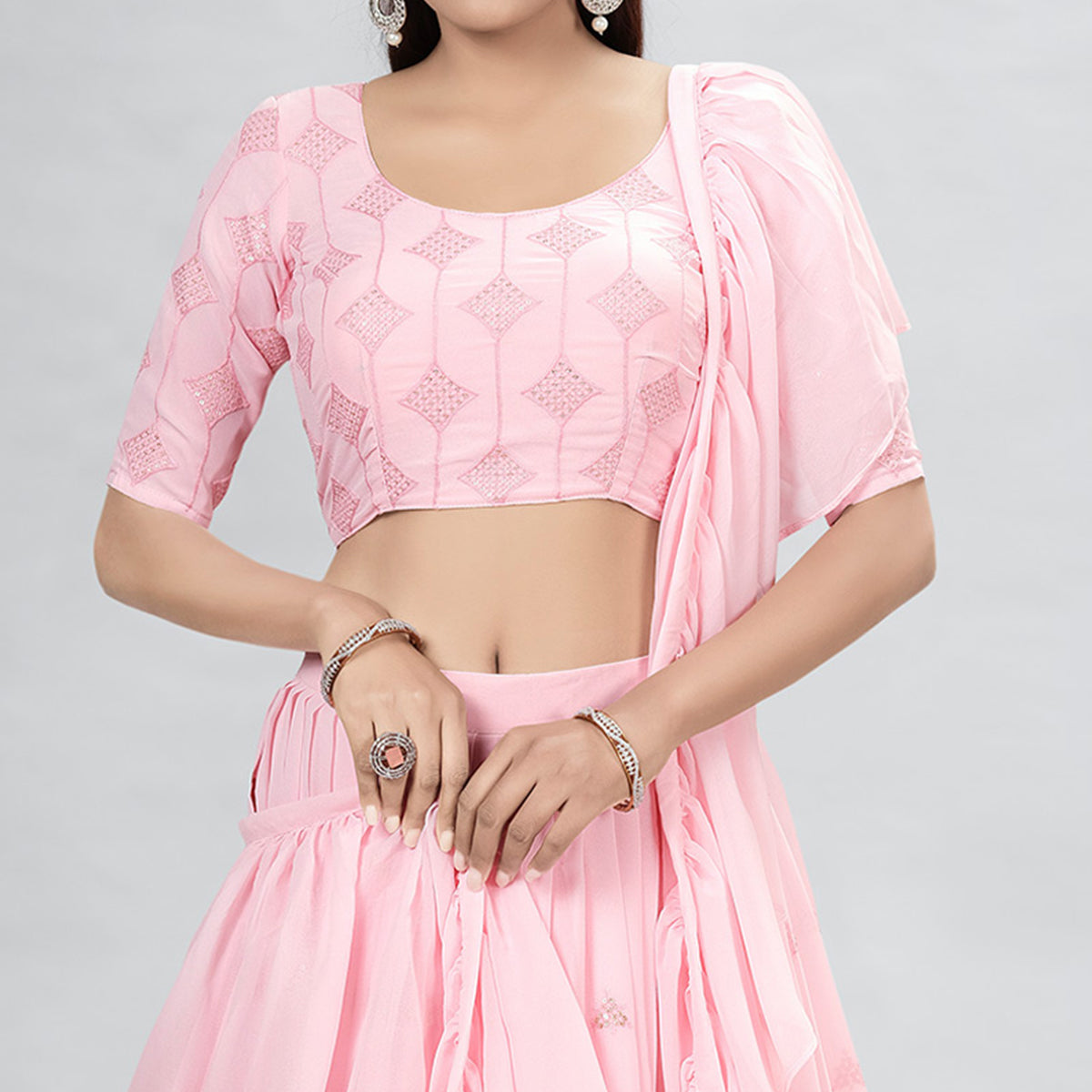 Pink Embroidered Georgette Lehenga Choli