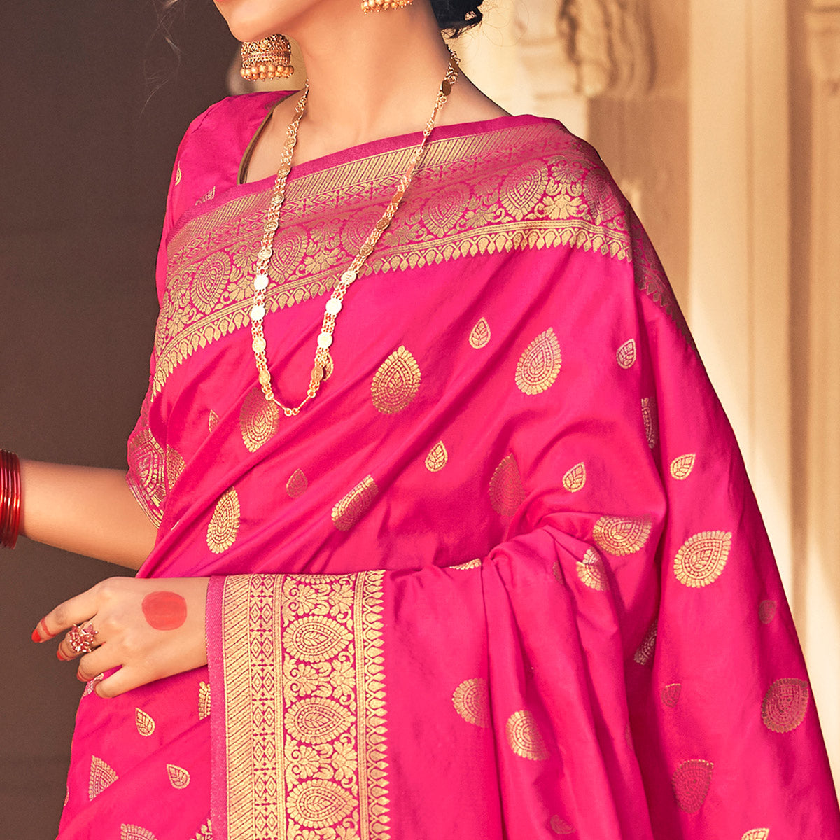 Pink Woven Pure Silk Saree