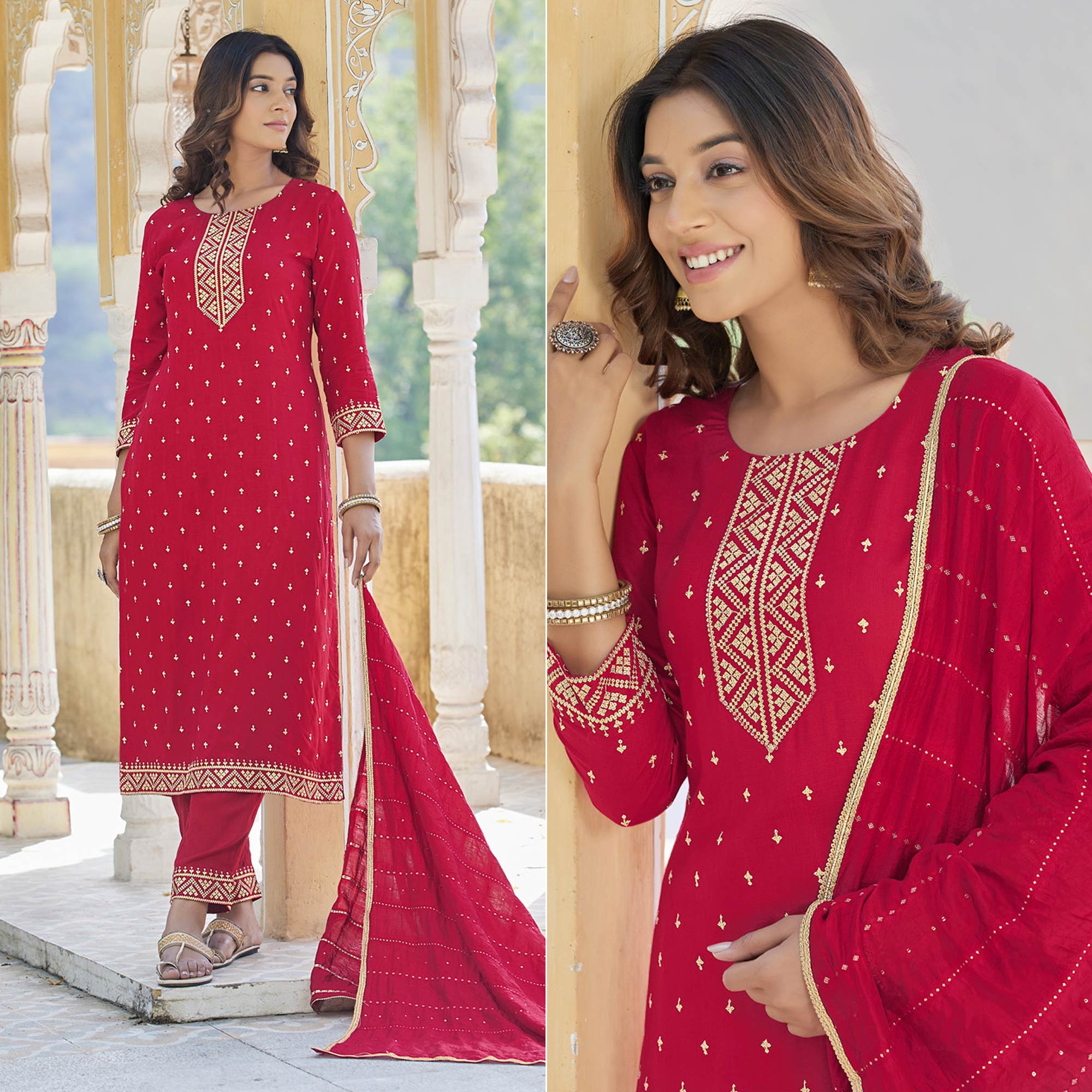 Pink Embroidered Cotton Salwar Suit