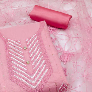 Pink Sequins Embroidered Chanderi Dress Material