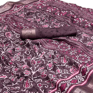 Wine Printed Dola Silk Saree