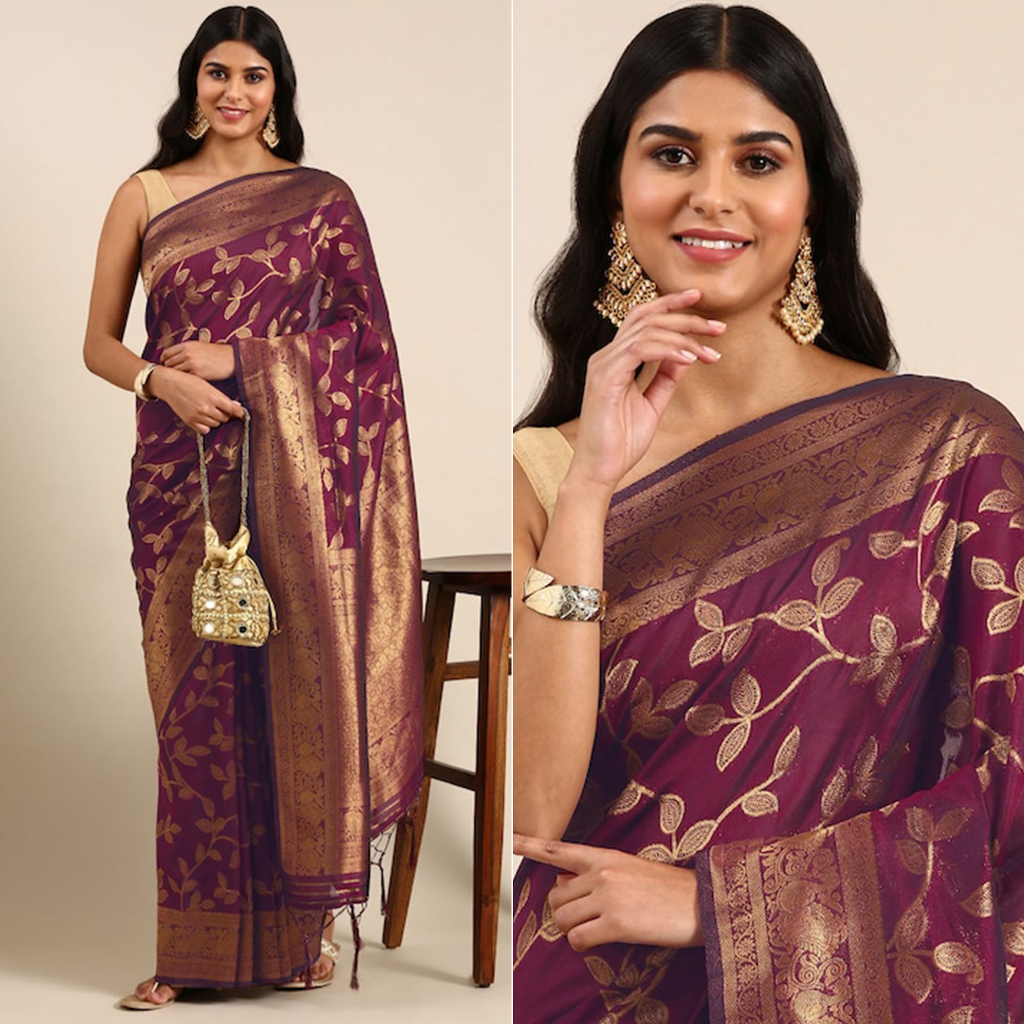 Purple Woven Kanjivaram Silk Saree WithTassels