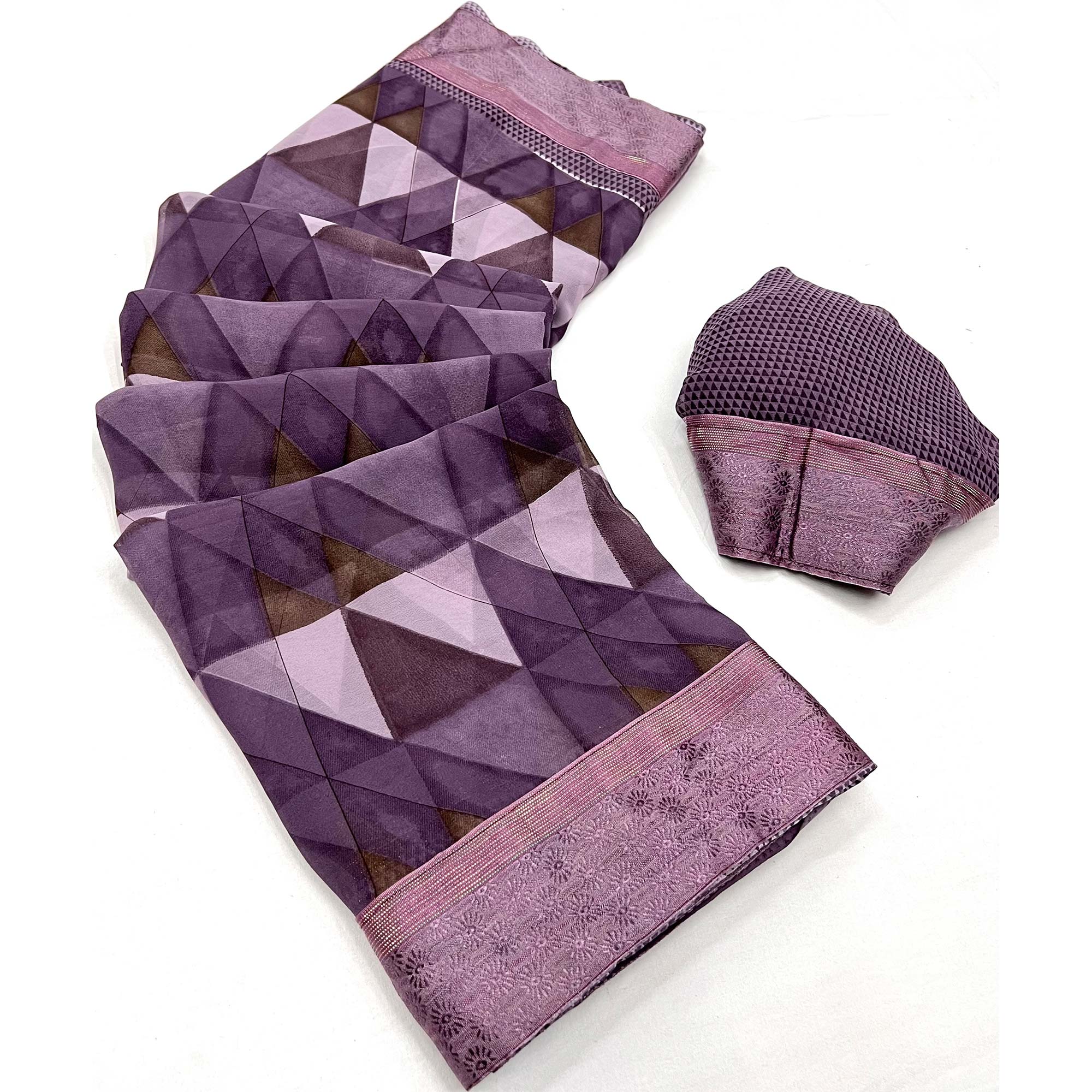 Purple Geometric Printed Georgette Saree