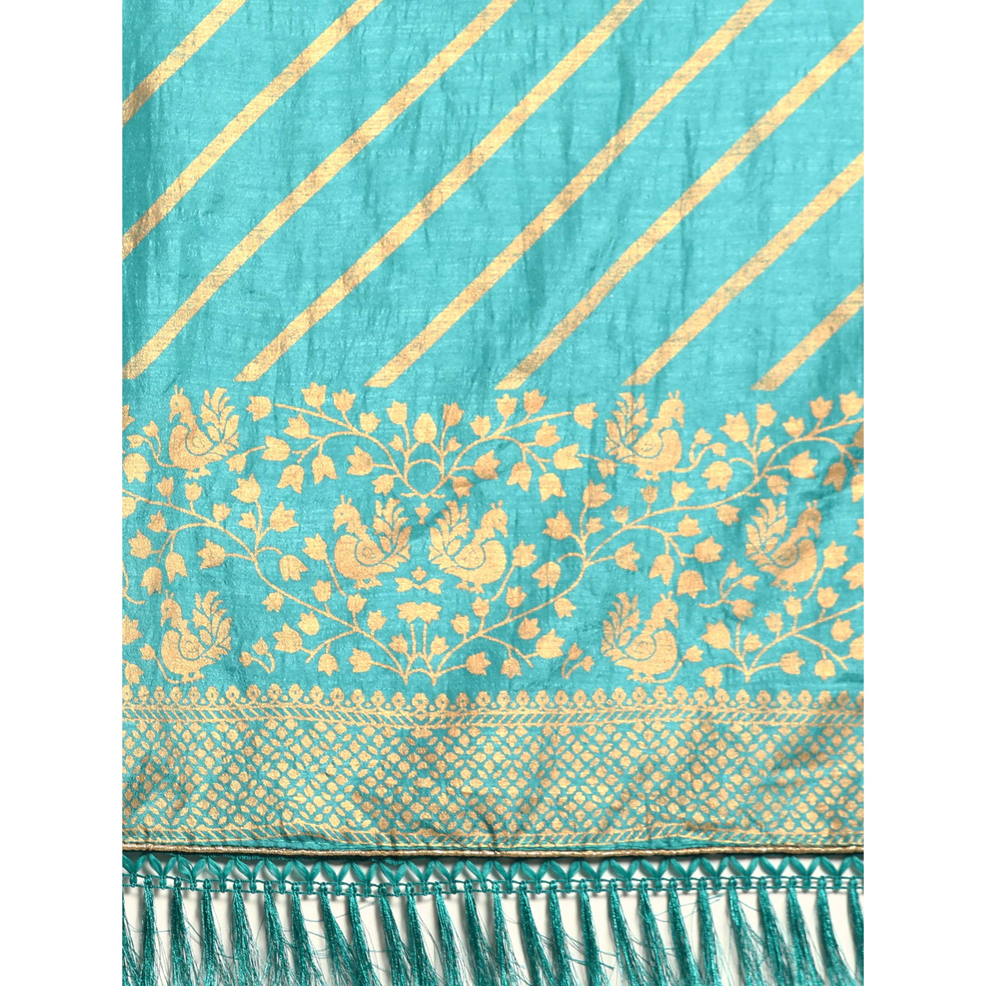 Elegant Blue Vichitra Silk Saree with Golden Zari Stripes and Floral Border