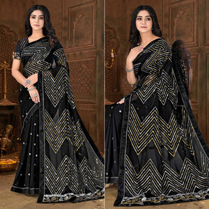 Black Sequins Embroidered Georgette Saree