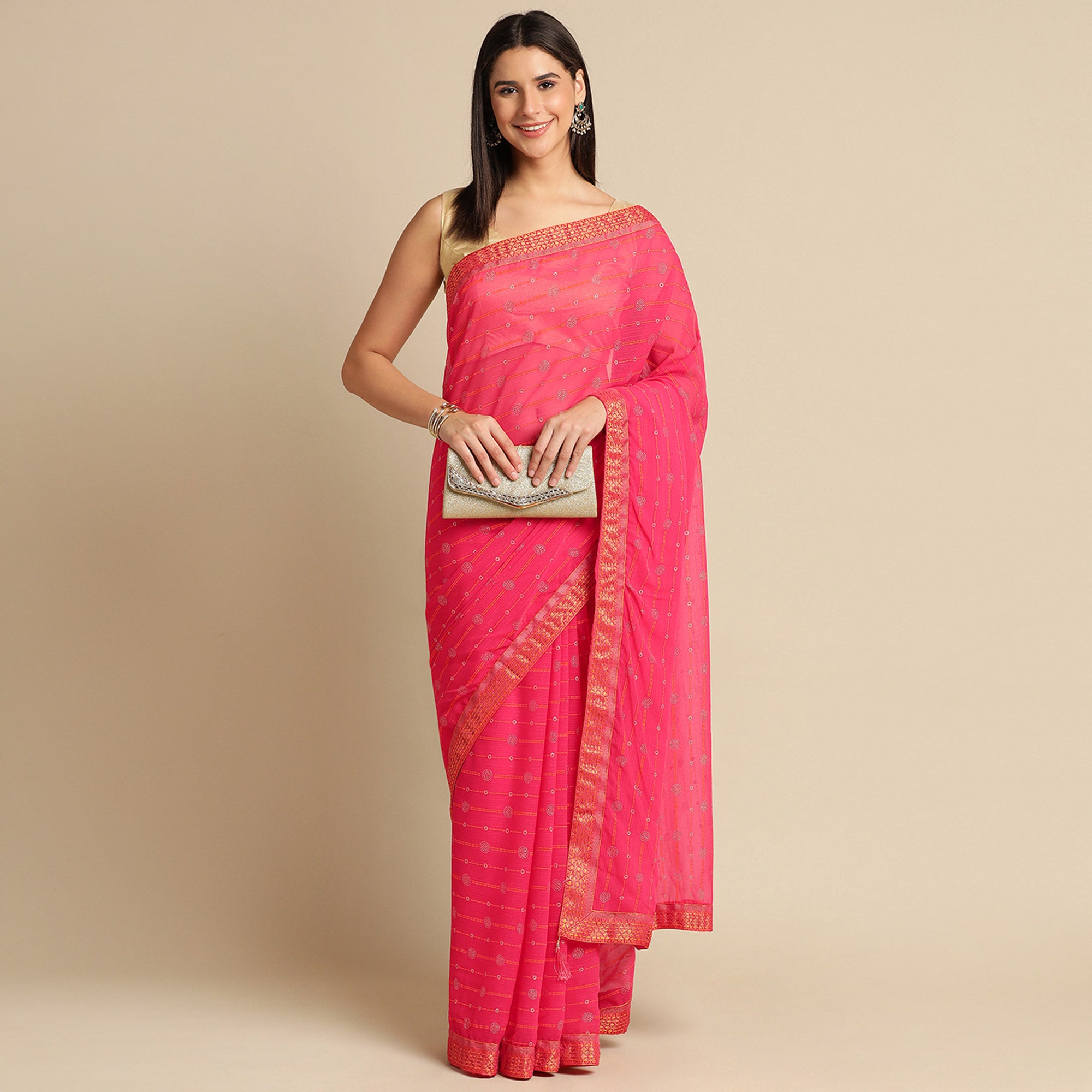 Pink Foil Printed Zomato Saree