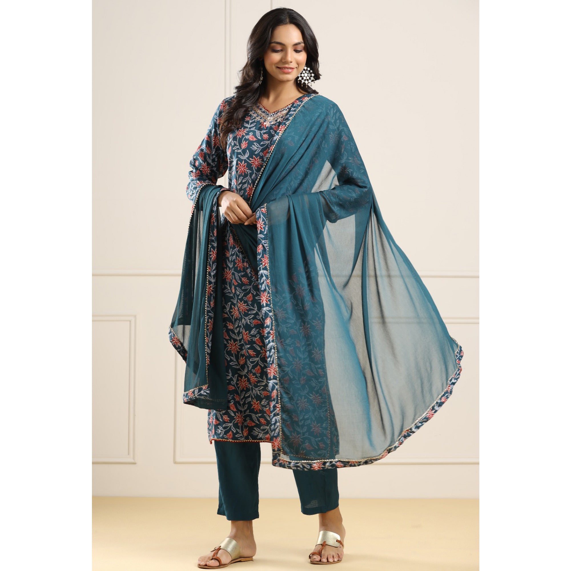 Blue Jaipuri Printed Muslin Salwar Suit